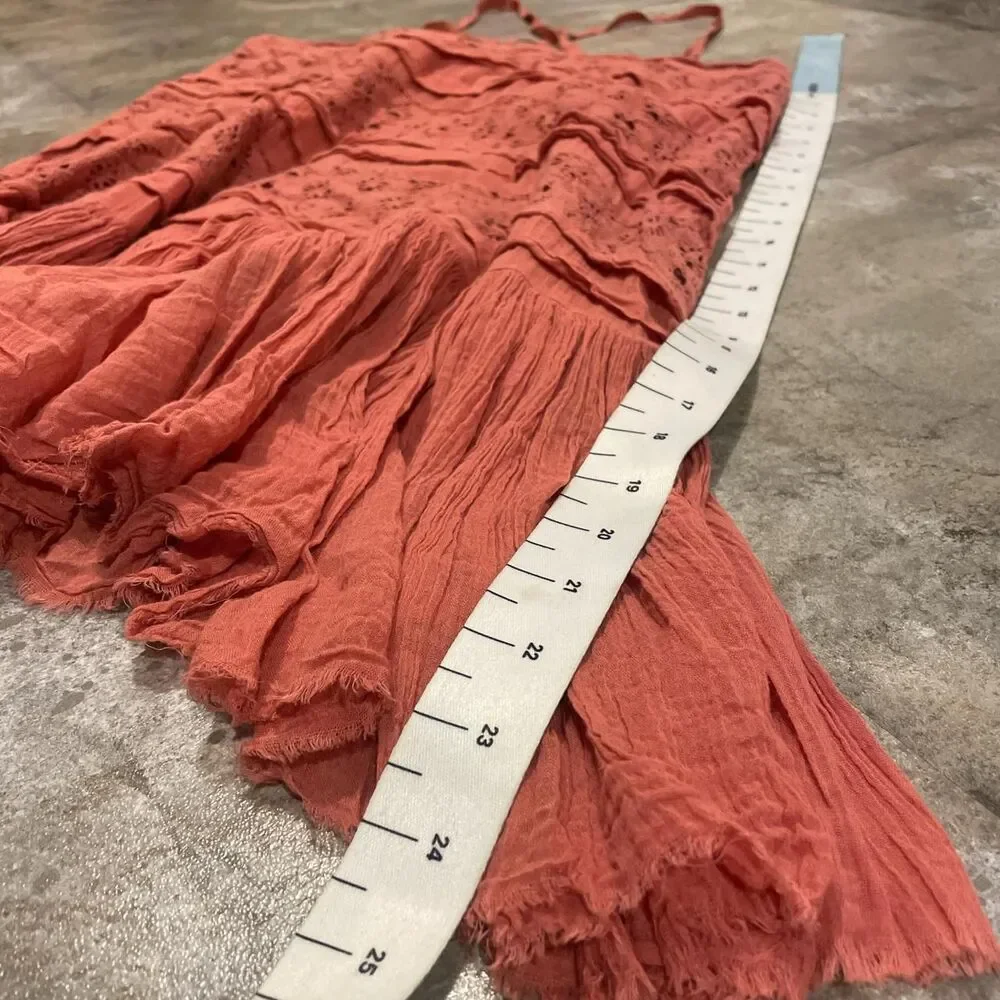 free people cross back flowy tiered coral crochet dress size medium - Picture 4 of 6